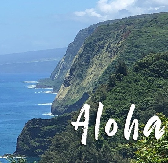 Aloha Banner with Ocean and Mountains of Hawaii